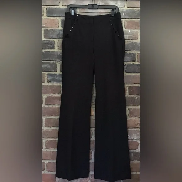 White House Black Market Black Slim Flare Pants With Studded Detail - Picture 3 of 9